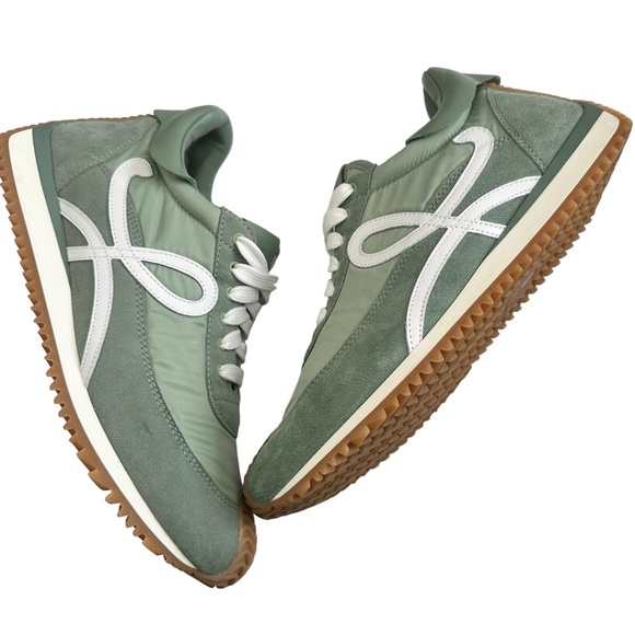 Loewe Women's Flow Logo Leather Trim Suede Sneaker - Pistachio Green 40 EU 10 US - Picture 15 of 15